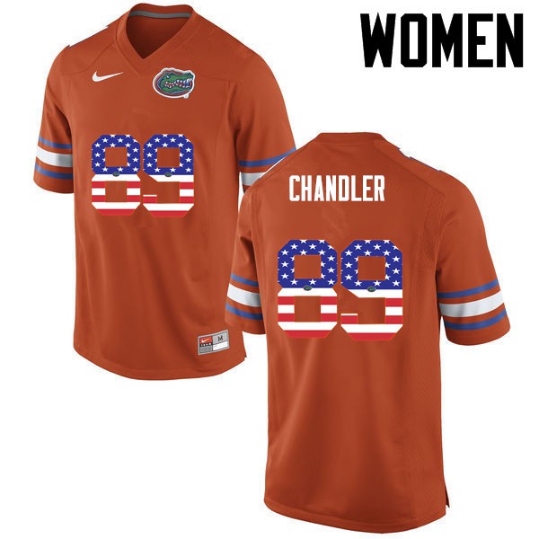 Florida Gators Women #89 Wes Chandler College Football Jersey USA Flag Fashion Orange